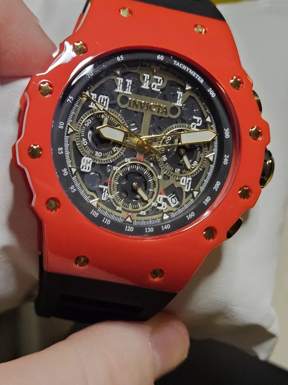 Invicta Racing Vaulthan Men's Red Chronograph Skeleton Dial Watch